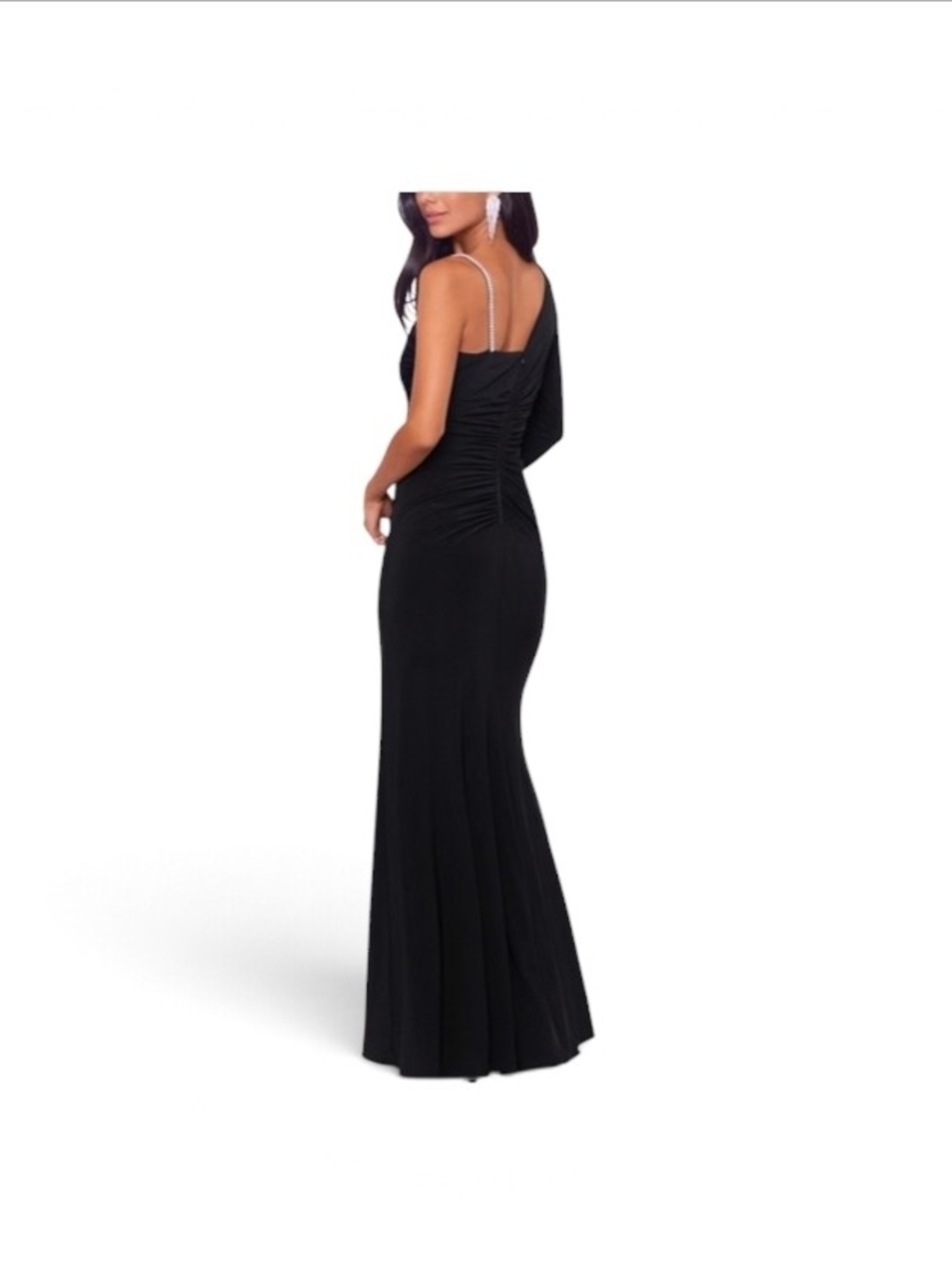 Xscape Long One Shoulder Ity Rhinestone Trim Black/Silver 4